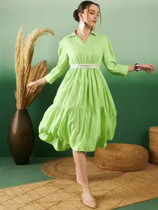 Sangria Pure Cotton Fit & Flare Midi Ethnic Dress