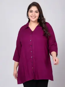 Indietoga Plus Size Classic Spread Collar Longline Casual Shirt