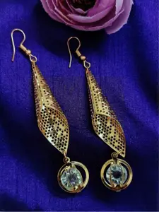 FEMMIBELLA Gold-Plated Stone Studded Geometric Drop Earrings