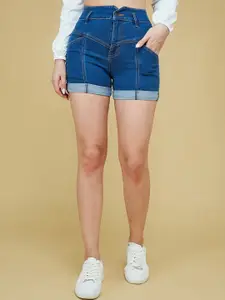 DressBerry Women Blue High-Rise Clean Look Denim Shorts