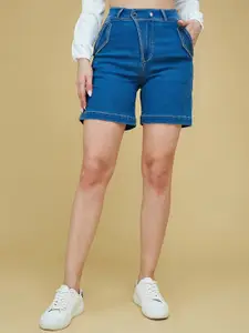 DressBerry Women Blue High-Rise Denim Shorts