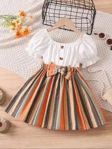 BAESD Girls Striped Puff Sleeve Fit & Flare Dress