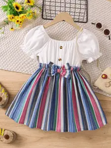 BAESD Girls Striped Puff Sleeves A-Line Dress