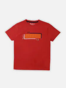 Pepe Jeans Boys Troy Typography Printed Round Neck Pure Cotton T-shirt