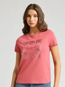 Pepe Jeans Floral Foil Printed Pure Cotton T-shirt
