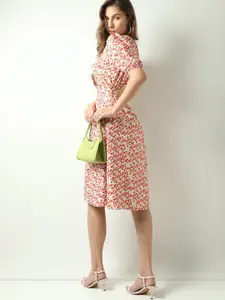 Vero Moda Floral Printed V-Neck Puff Sleeve Cut Out Fit & Flare Dress