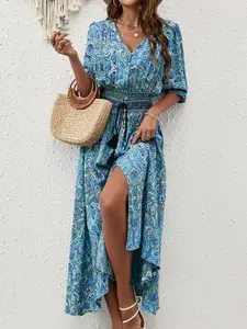 StyleCast Blue Floral Print Cotton Maxi Dress