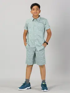 KiddoPanti Boys Printed Pure Cotton Shirt with Shorts