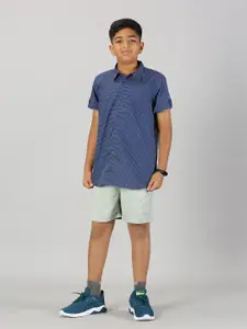 KiddoPanti Boys Printed Shirt Collar Pure Cotton Shirt with Shorts