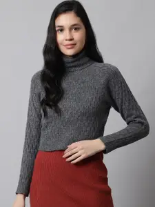 NoBarr Ribbed Turtle Neck Long Sleeves Acrylic Pullover Sweater