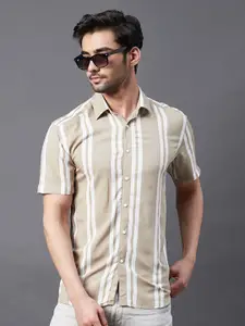Rigo Comfort Slim Fit Vertical Striped Short Sleeves Casual Shirt