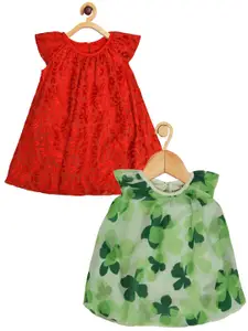 Creative Kids Infants Girls Pack Of 2 Floral Printed Cap Sleeves A-Line Romper Dress