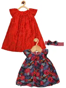 Creative Kids Infants Girls Pack of 2 Floral Self Design A-Line Dress