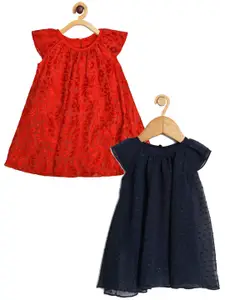 Creative Kids Infants Girls Pack Of 2 Floral Printed Cap Sleeves A-Line Romper Dress