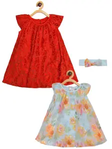Creative Kids Infants Girls Pack of 2 Floral Self Design A-Line Dress