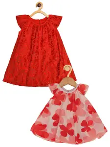 Creative Kids Infants Girls Pack Of 2 Floral Printed Cap Sleeves A-Line Romper Dress
