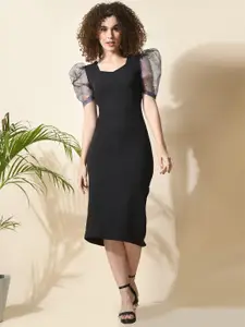 IUGA Sweetheart Neck Puff Sleeves Sheath Midi Dress