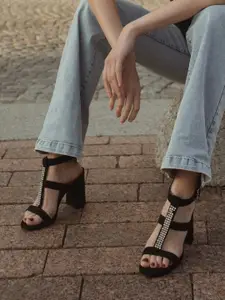 Saint G Embellished Open Toe Leather Block Heels