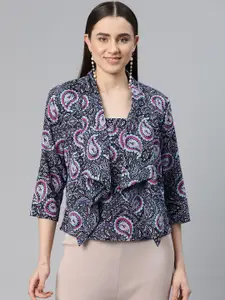 Ayaany Ethnic Motifs Printed Cotton Top with Shrug
