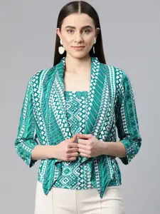 Ayaany Abstract Printed Cotton Top with Shrug