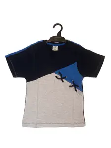 BAESD Boys Colourblocked V-Neck Applique T-shirt