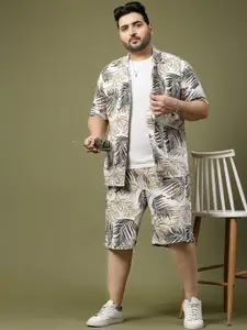 Rigo Men Plus Size Palm Leaves Printed Shirt & Shorts Co-Ords