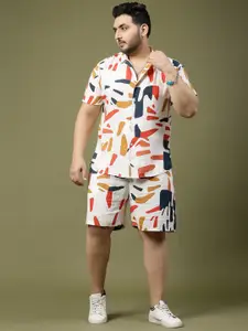 Rigo Men Plus Size Abstract Printed Shirt & Shorts Co-Ords