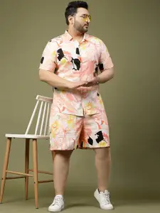 Rigo Men Plus Size Floral Printed Shirt & Shorts Co-Ords