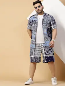 Rigo Men Plus Size Paisley Printed Shirt & Shorts Co-Ords