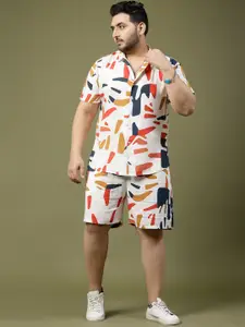 Rigo Men Plus Size Abstract Printed Shirt & Shorts Co-Ords