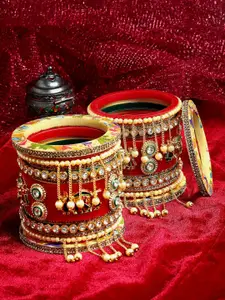 PANASH Set Of 22 Gold-Plated Stone-Studded & Beaded Bangles