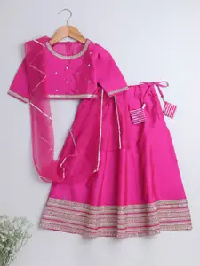 The Magic Wand Girls Embroidered Ready to Wear Lehenga & Blouse With Dupatta