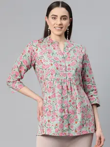 Ayaany Floral Printed Pure Cotton A-Line Kurti