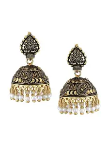 Vighnaharta Gold-Plated Antique Dome Shaped Beaded Jhumkas