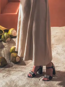 Saint G Embellished Open Toe Leather Block Heels