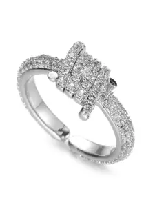 Drip Project Men 14KT White Gold-plated CZ-studded Adjustable Barbed Wire Ring
