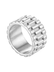Drip Project Men 14KT White Gold-plated Rugged Steel Rider Ring