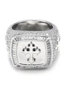 Drip Project Men 14KT White Gold-plated CZ-studded Square Baguette Pewter Ring