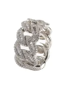 Drip Project Men 14KT White Gold-plated CZ-studded Baguette Cuban Ring