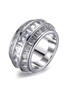 Drip Project Men 14KT White Gold-plated CZ-studded Baguette Channel Layered Ring