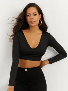 Cool & Sexy V Neck Long Sleeves Crop Fitted Top