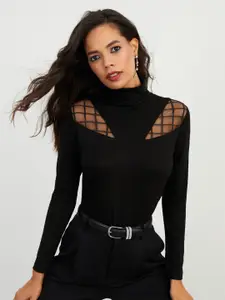 Cool & Sexy High Neck Long Sleeves Cut Out Top