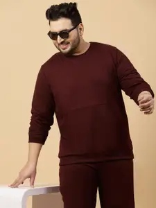 Rigo Plus Size Burgundy Terry Cotton Tracksuit