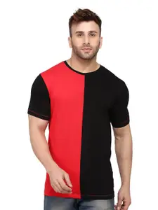 SLOWLORIS  Round Neck Short Sleeves Colourblocked Cotton T-shirt