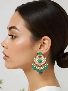 I Jewels Gold-Plated Kundan Contemporary Chandbalis