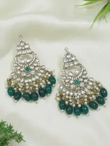 I Jewels Gold-Plated Kundan Studded & Beaded Contemporary Chandbalis