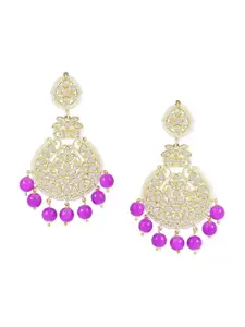 I Jewels Gold-Plated Kundan Studded & Beaded Contemporary Chandbalis
