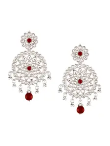 I Jewels Silver-Plated Kundan-Studded & Beaded Contemporary Chandbalis