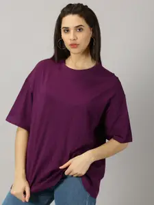 THE HOLLANDER Round Neck Drop-Shoulder Sleeves Pure Cotton Oversized T-shirt