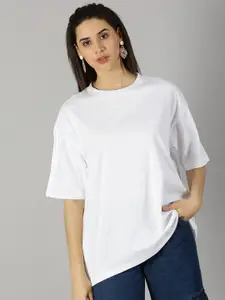 THE HOLLANDER Round Neck Drop-Shoulder Sleeves Pure Cotton Oversized T-shirt
